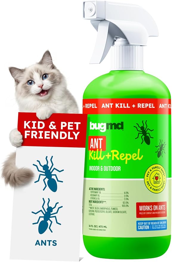 BugMD Pet Safe Ant Killer & Ants Spray Indoor Outdoor | Natural Plant-Based Ant Repellent that Kills on Contact with a Fresh Scent