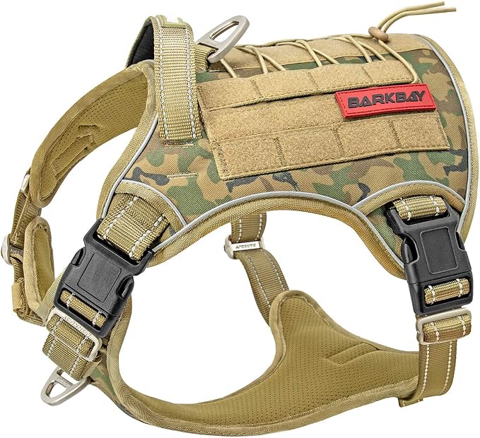 Tactical Dog Harness Large,Military Service Weighted Dog Vest Harness Working Dog MOLLE Vest with Loop Panels,No-Pull Training Harness with Leash Clips for Walking Hiking Hunting(Camo,S)