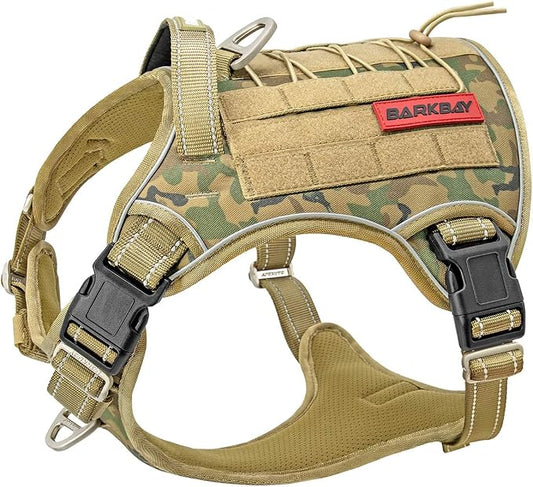 Tactical Dog Harness Large,Military Service Weighted Dog Vest Harness Working Dog MOLLE Vest with Loop Panels,No-Pull Training Harness with Leash Clips for Walking Hiking Hunting(Camo,XL)