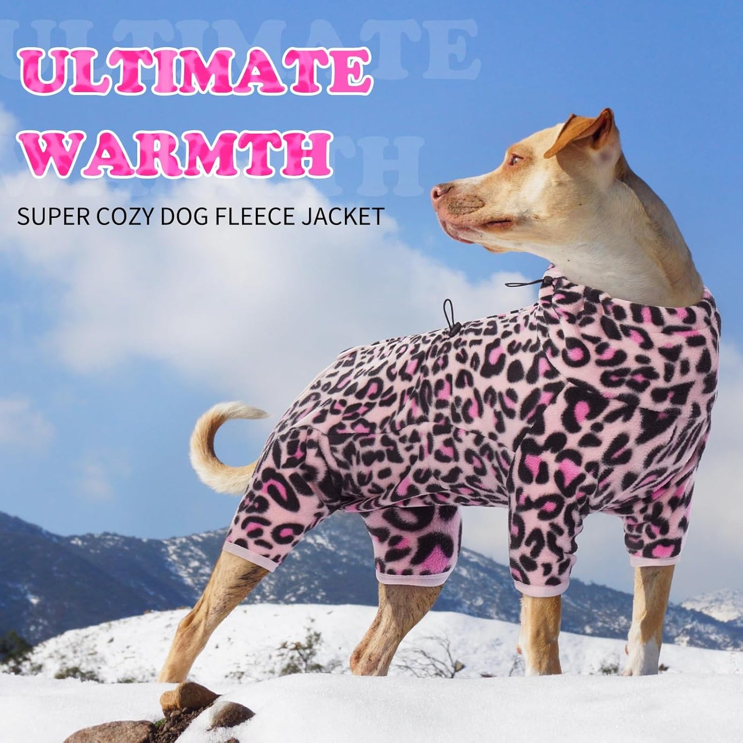 ROZKITCH Dog Fleece PJS with Sleeves, Pet Windproof Warm Cold Weather Jacket Vest with Luminous Zipper, Jumpsuit Apparel Outfit Clothes for Small Medium Large Dog L-Pink S