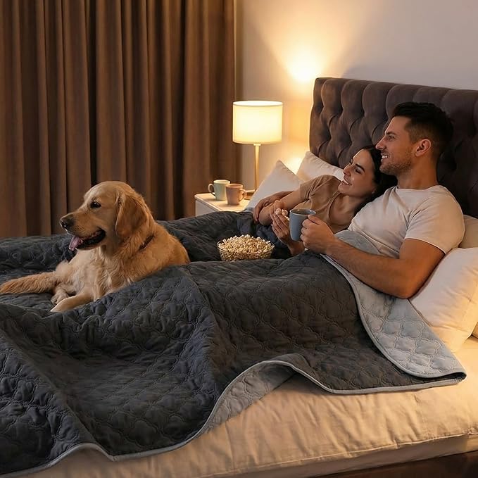 Waterproof Dog Blanket, Couch Cover for Dogs Washable, Reversible Dog Bed Cover.(Dark＆Light Grey, 82 X 82 Inch - 1 Pack)