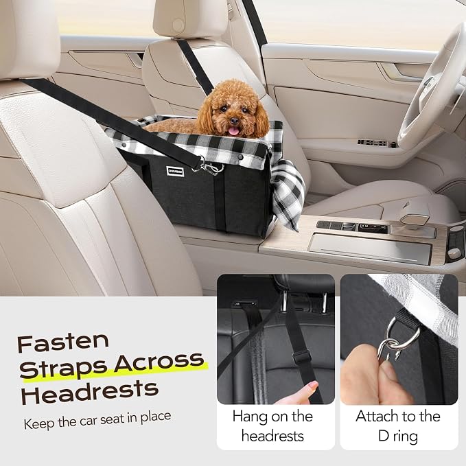 Center Console Dog Car Seat, Detachable and Washable Inner Lining Dog Cat Car Seat Anti-Collapse Small Dog Pet Car Seat with Safety Belt Up to 11lbs(Black)