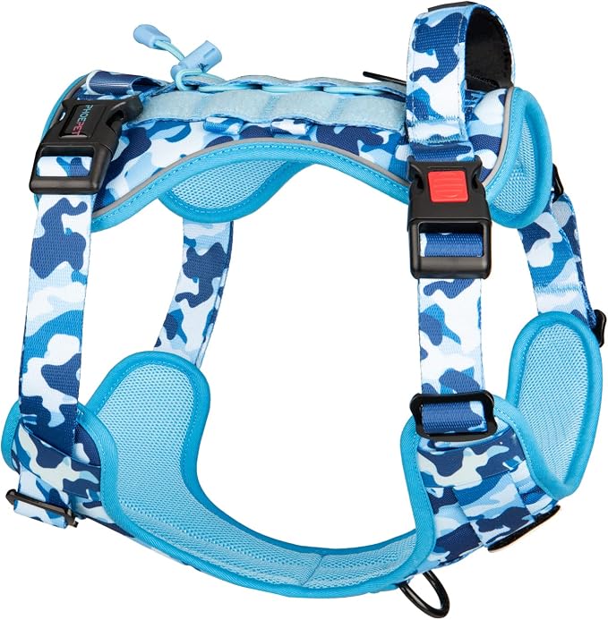 No Pull Tactical Dog Harness,Service Dog Vest Molle & Loop Panels | Ocean Blue M, Metal Front & Back D-ring, Reflective, Easy Control with Padded Handle for Small Medium Large Dogs