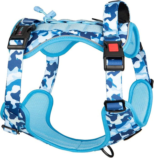 No Pull Tactical Dog Harness,Service Dog Vest Molle & Loop Panels | Ocean Blue XL, Metal Front & Back D-ring, Reflective, Easy Control with Padded Handle for Small Medium Large Dogs