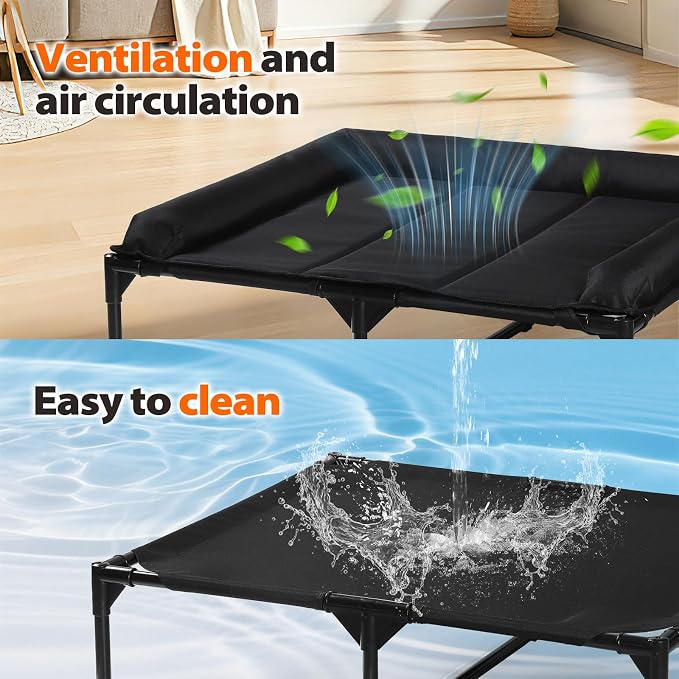 Elevated Medium Dog Bed, Waterproof Raised Dog Cot with 3-Side Bolster for Indoor Outdoor Use