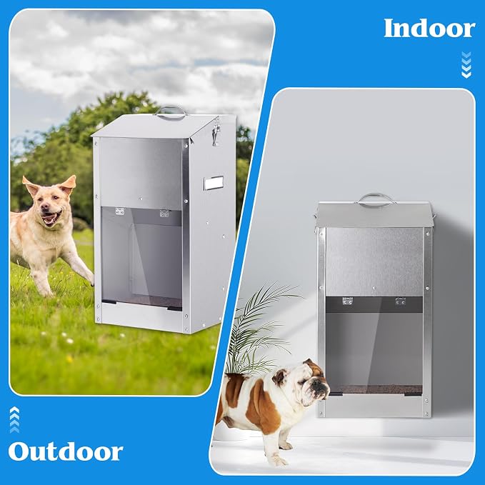 Automatic Dog Feeder Large Breed Stainless Steel Feeder Dispenser | 25LBS Outdoor Dog Feeders for Large Dogs, Automatic Dog Food Dispenser for Large Dogs and Cats