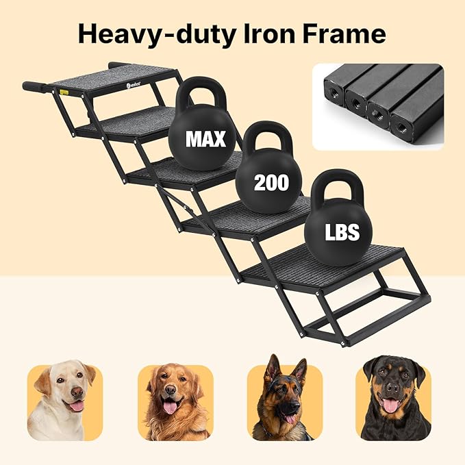 Veehoo Foldable Dog Steps for Car Truck SUV, Collapsible Large Dogs Stairs | 5 Steps Folding Dog Ramp for Cars Portable Pet Ramps Ladder Heavy Duty Non Slip for Trucks Vehicle 17" Wide, Up to 200lbs