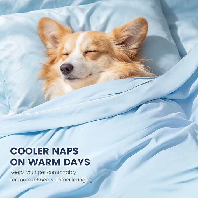 Mora Pets Premium Cooling Blanket for Dogs, Q-MAX>0.5 Washable Breathable Cooling Mat, Lightweight Soft Summer Pet Throw Blanket, Furniture Protector Bed Couch Cover for Medium Dog Cat, Blue, 40x60