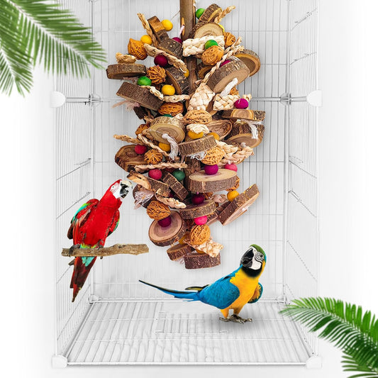 Extra Large Bird Parrot Toys- 21.7 inch Multicolored Natural Wooden Walnut Parrot Chewing Toy Suggested for Macaws cokatoos, African Grey and a Variety of Amazon Parrots. (Large Size)