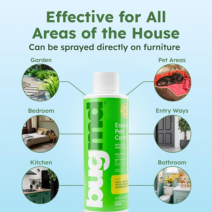 BugMD Ant Killer & Bug Spray Concentrate - Indoor Cockroach and Roach Killer, Spider Spray for Home, Fly and Insect Defense, Essential Oils, Plant-Powered, Eco-Friendly Pest Control - 3.7 Oz