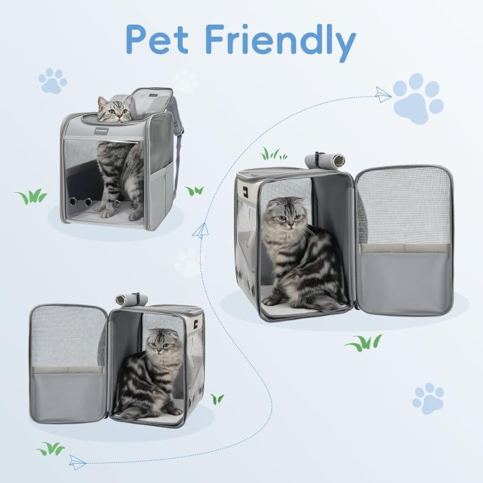 Cawypety Cat Carrier Backpack,Cat Carrier with Window Blind，Cat Backpack for Small Cats Dogs, Safety Straps, Collapsible, Breathability,Designed for Travel, Hiking, Outdoor,Car