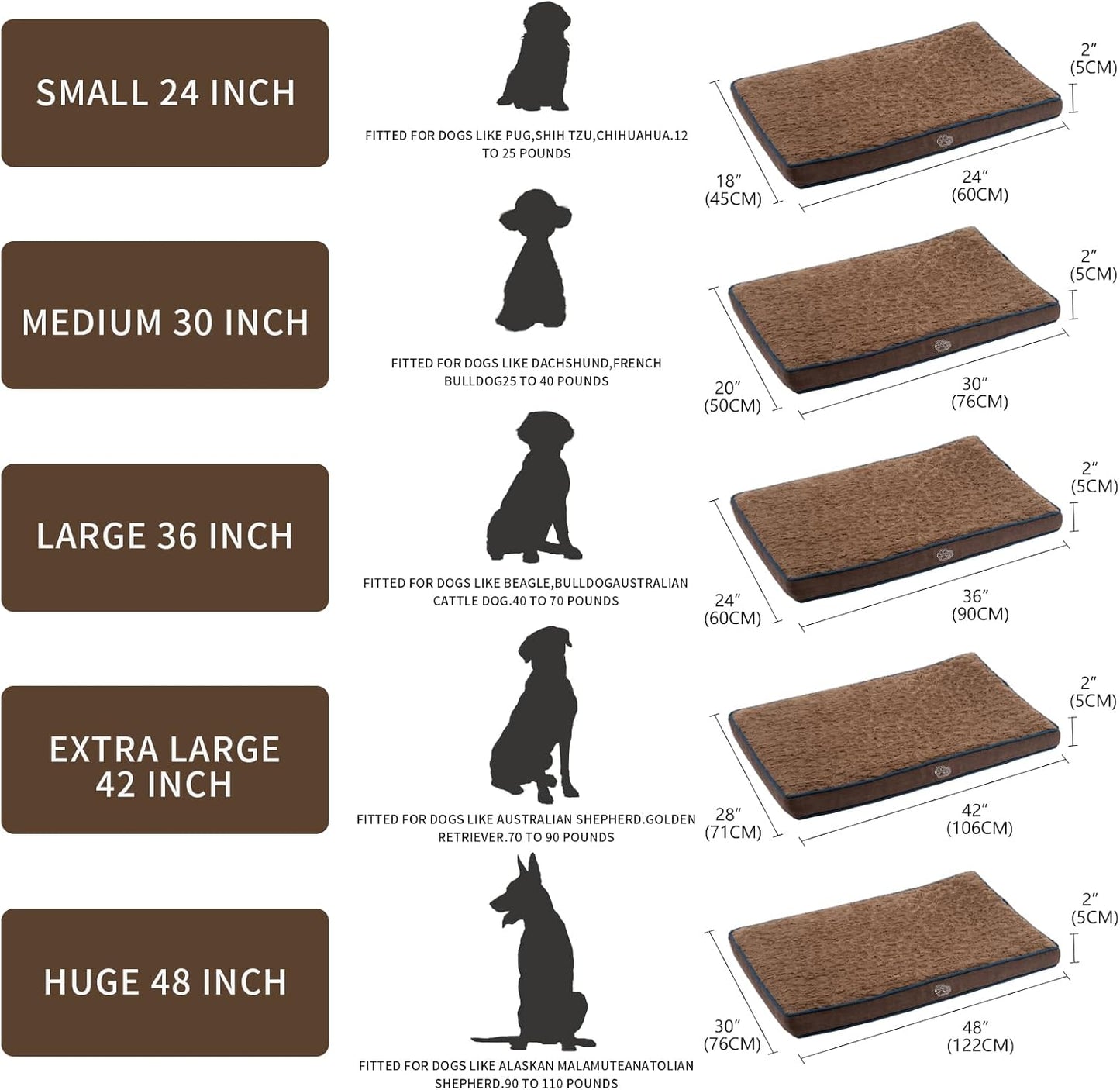 EMPSIGN Dog Bed Mat 23 Inch Reversible Warm & Cool,Washable Dog Crate Bed with Egg Crate Foam Support, Pet Sleeping Mat for Large Medium Small Dogs, Fluffy Kennel Pad(Brown)