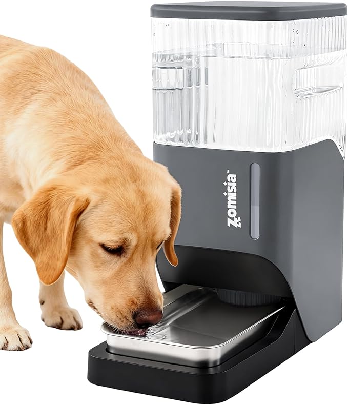 ZOMISIA Automatic Dog Water Dispenser 11L with Stainless Steel Bowl, Gravity Extra Large Capacity Water Bowl for Large-Sized Dogs, 3 Gallon Pet Waterer 100% BPA Free, Cool Grey