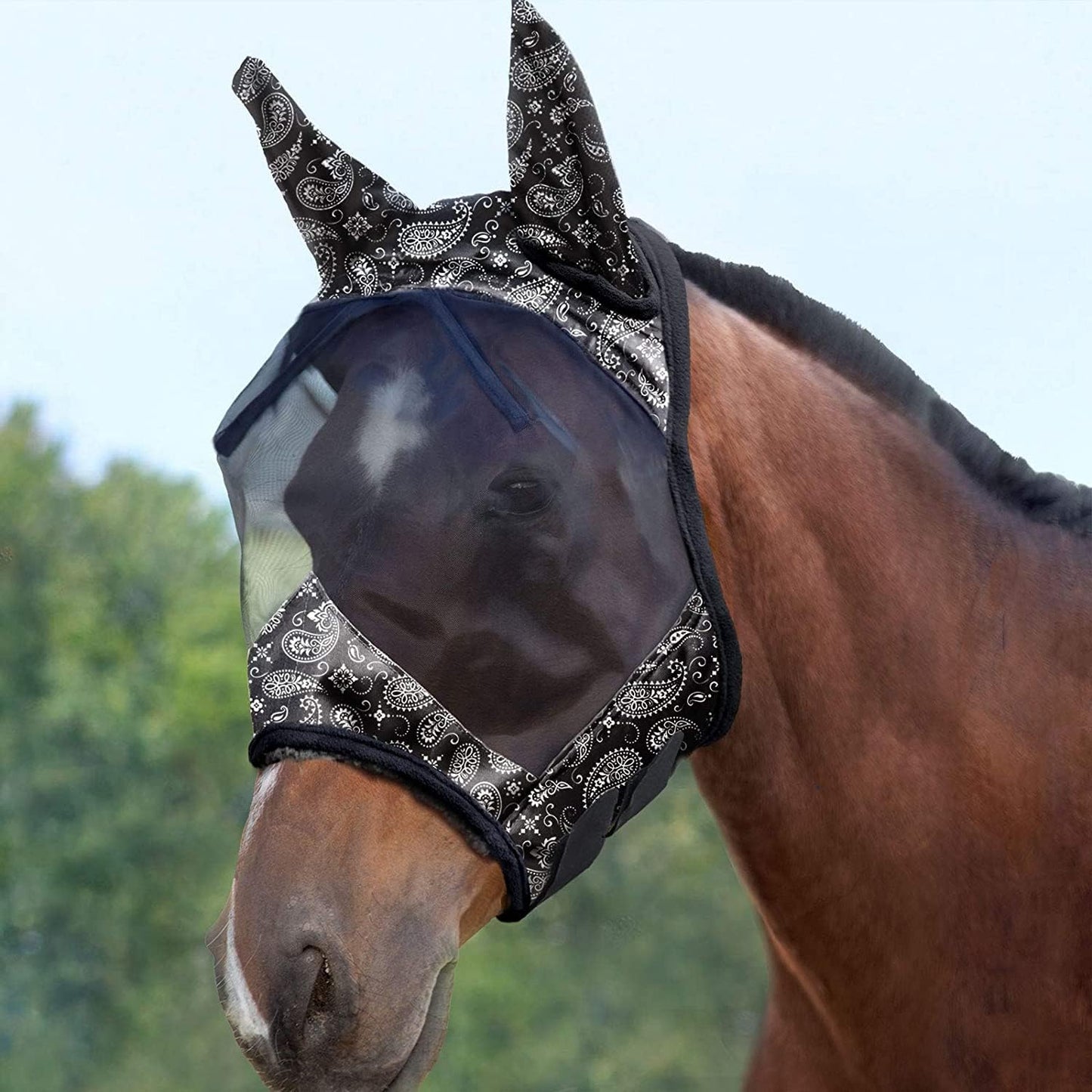 Harrison Howard LumiVista Horse Fly Mask Standard with Ears UV Protection for Horse Paisley Wave M Cob