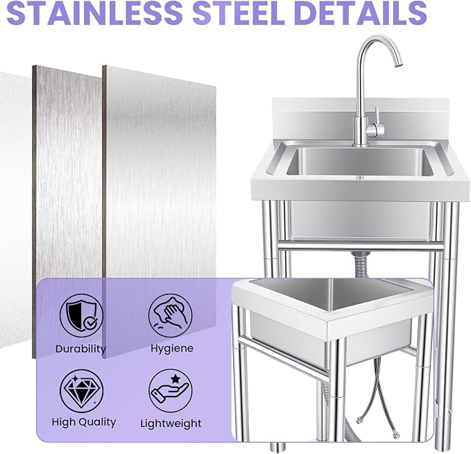 Compact Utility Sink, Stainless Laundry Tub, Small Wash Basin for Bathroom, Home
