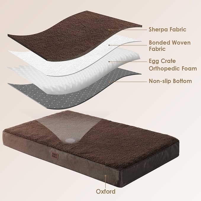 EHEYCIGA Orthopedic Dog Bed Large with Removable Washable Cover, 36IN Brown | Egg Crate Foam Support, Durable Oxford fabric, Non-Slip Bottom, Machine Washable, Soft Waterproof Plush Pet Bed Mat For Crate