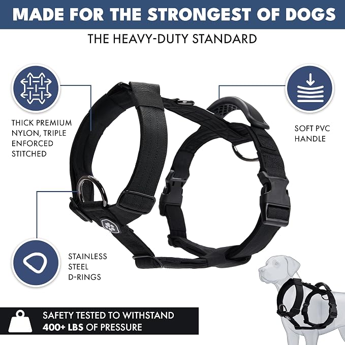 Spark Paws Comfort Control No Pull Dog Harness - Heavy Duty Front Clip | Safety Tested for Strong Breeds, w/ Metal Buckle & Top Handle – Padded Y-Straps Redirect Pulling. Solo or Matching Leash Set