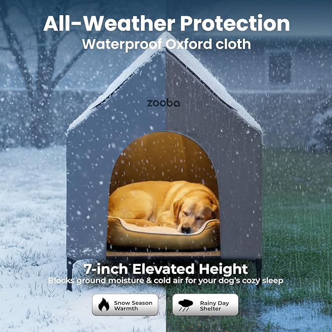 Zooba 29in Medium Dog House Outdoor, Elevated Dog Bed with Canopy, Grey | Weather-resistant 600D PVC canopy, breathable 2x1 Textilene elevated bed, steel frame; indoor or outdoor; easy to clean