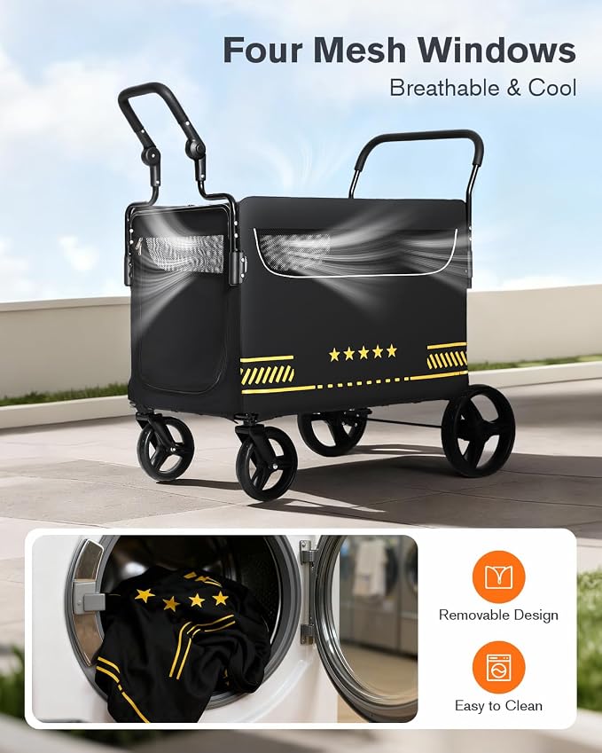 All Terrain Pet Stroller for Medium & Large Dogs with Ramp | Foldable Dog Stroller with Brakes, 3 Entrances, Dual Adjustable Handles with Reversible Push, 160lbs Weight Capacity