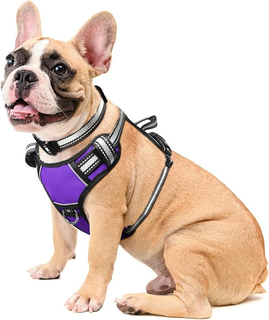 Dog Harness No Pull, Pet Harnesses with Dog Collar, Adjustable Reflective Oxford Outdoor Vest, Front/Back Leash Clips for Small, Medium, Large, Extra Large Dogs, Easy Control Handle for Walking