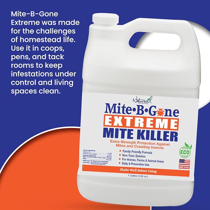 Mite-B-Gone Extreme Mite Killer Spray – 4 Pack (1-Gallon Jugs) | Large-Area Natural Mite Treatment for Farms, Coops, Barns, RVs & Outdoor Gear | Fast-Acting, Non-Toxic, Family-Friendly Formula