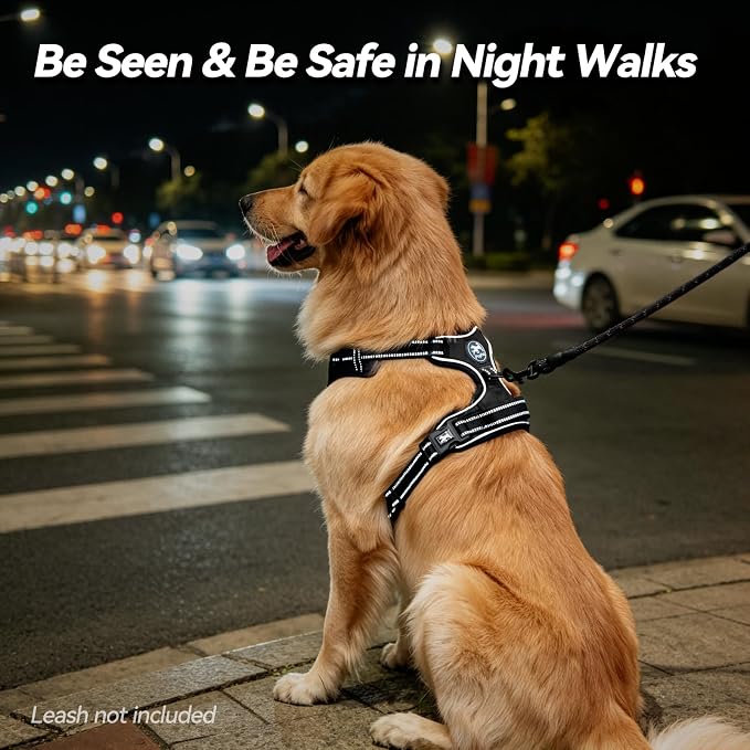 PoyPet No Pull Dog Harness Small with Front Clip & Neck Release Buckle | No Choke, Adjustable Vest, Reflective, Back Clip, Lockable, Soft Padded, Easy Control Handle for Walking Training, S, Black