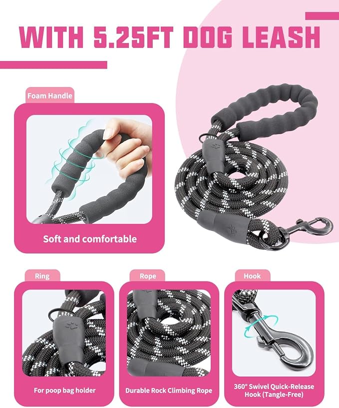 AUROTH Dog Harness and Leash Set Small Sized Dog, No Pull Escape Proof Vest | with Leash Clips, LED light clip, Breathable Mesh Padded No Choke, Easy Walking and Training, Pink Camo, Small