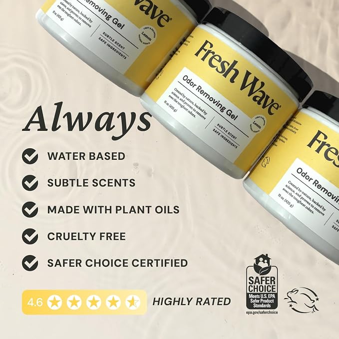 Fresh Wave Lemon Odor Removing Gel, 15 oz. | Odor Absorbers for Home | Safer Odor Relief | Natural Plant-Based Odor Eliminator | Every 15 oz. lasts 30-60 Days | For Cooking, Trash & Pets