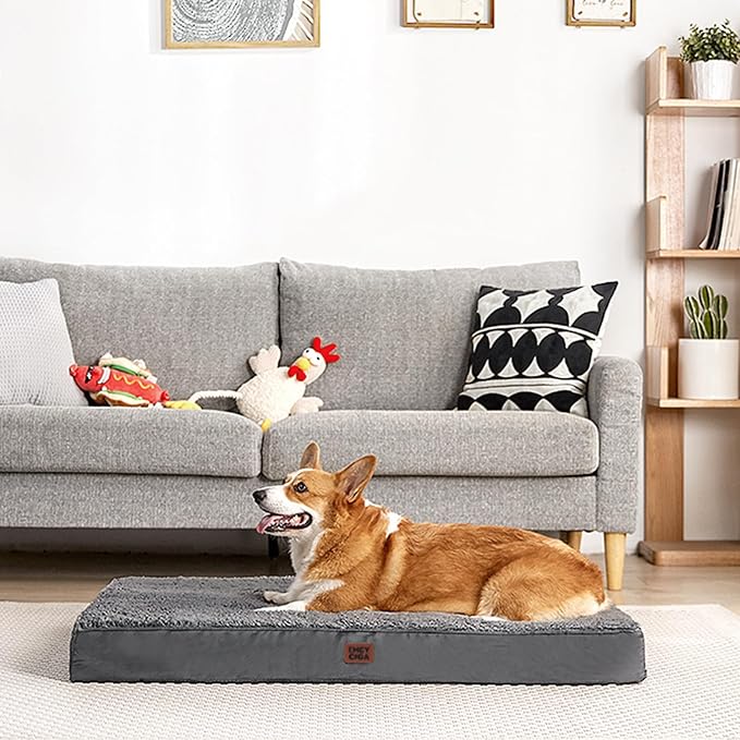 EHEYCIGA Orthopedic Dog Bed Large with Removable Washable Cover, 36IN Grey | Egg Crate Foam Support, Durable Oxford fabric, Non-Slip Bottom, Machine Washable, Soft Waterproof Plush Pet Bed Mat For Crate