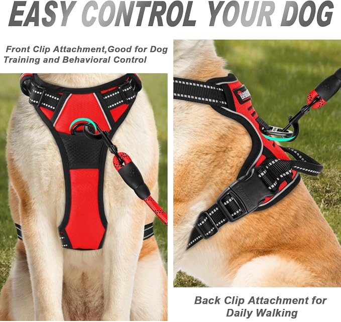 BARKBAY Dog Harness No Pull for Small Sized Dog Front Back Clips,Dog Vest | Soft Padded No Choke With Handle,Easy On&Off,Adjustable Reflective For Walking Training Running(Red,S)