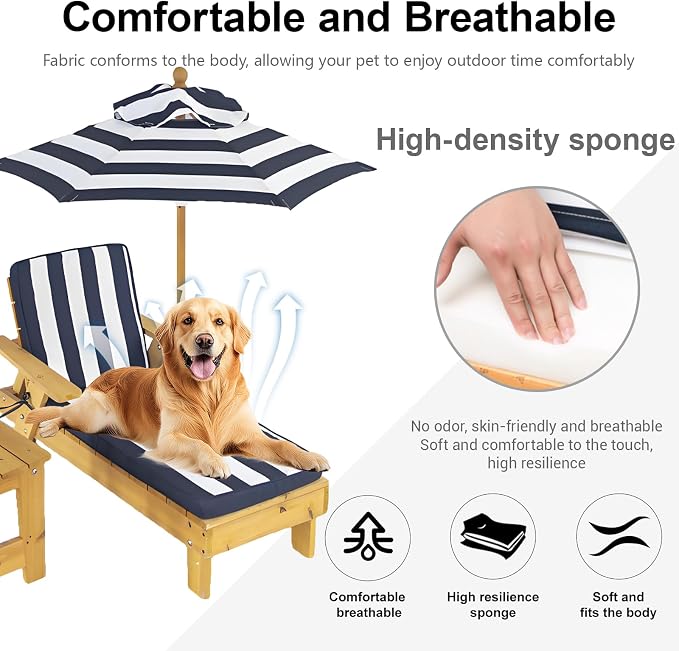 Elevated Dog Bed for Large Dogs with Waterproof Canopy | Indoor/Outdoor Pet Chaise for Backyard, Pool, Beach | Removable Cushion & XL Shade Umbrella | Modern Patio Furniture for Pets