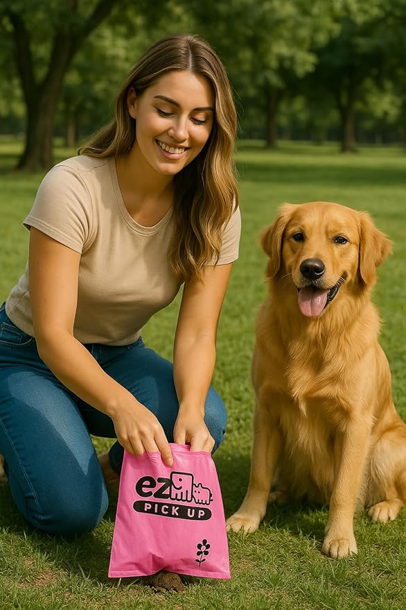 1000 Pet Waste Disposal Dog Poop Bags, EZ Pick Up Bag, Pink (single roll), 9"x12" Large