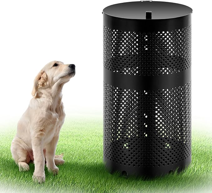 Dansydaisy Round Outdoor 10 Gallon Capacity Trash Can with Lid for Dog Waste Station - Rust Free UV Powder Coated - Designed to Mount on Any Post or Wall(Black)