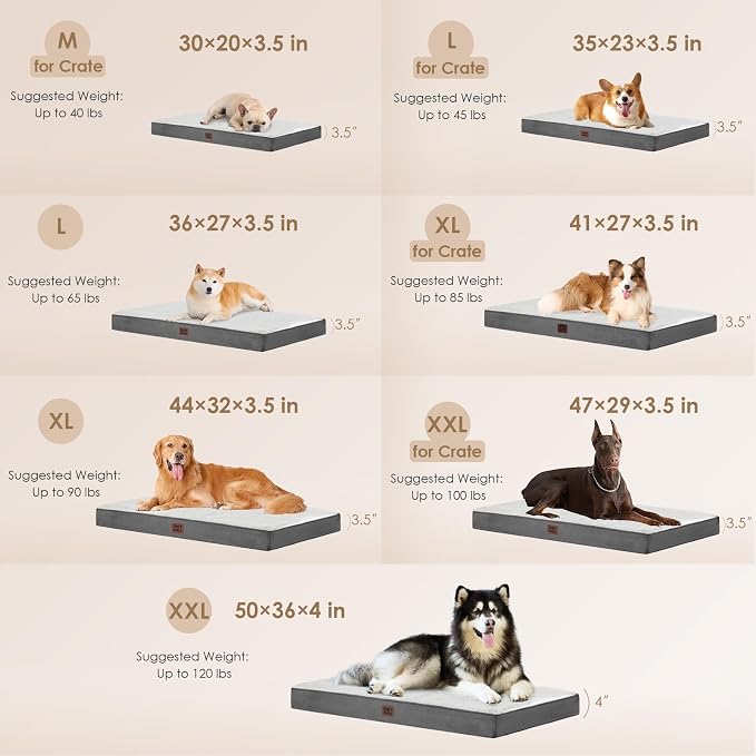 EHEYCIGA Orthopedic Dog Bed Large with Removable Washable Cover, 50IN Beige | Egg Crate Foam Support, Durable Oxford fabric, Non-Slip Bottom, Machine Washable, Soft Waterproof Plush Pet Bed Mat For Crate