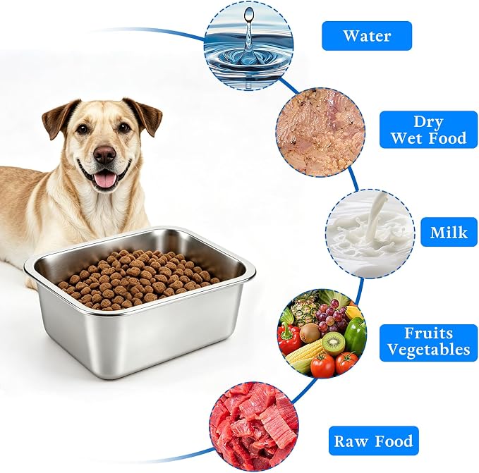 Stainless Steel Dog Bowls, High Capacity Metal Dog Food Bowls, Food and Water Bowl, No Spilling Outdoor Feeder Dish for Small and Medium Pets, Cats & Puppies 1.2 Gallons