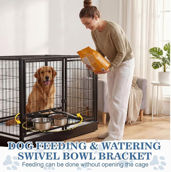 LemonRoad 2 Pcs 57oz Stainless Steel Dog Kennel Swivel Feeder Bowls with Swivel Gate Mountable Dog Feeding Station(23.6" X7") for Large Medium Dogs Feeding Cages Crate Outdoor Kennel