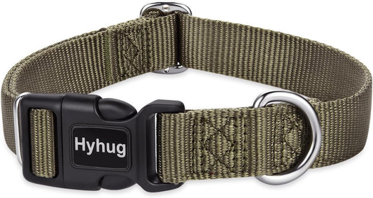 Hyhug Dog Collar for Large Dogs, Green Heavy Duty | Quick Release Nylon Buckle Collar, Adjustable & Durable Pet Supplies for Boy & Girl Dogs (Large, Military Green)