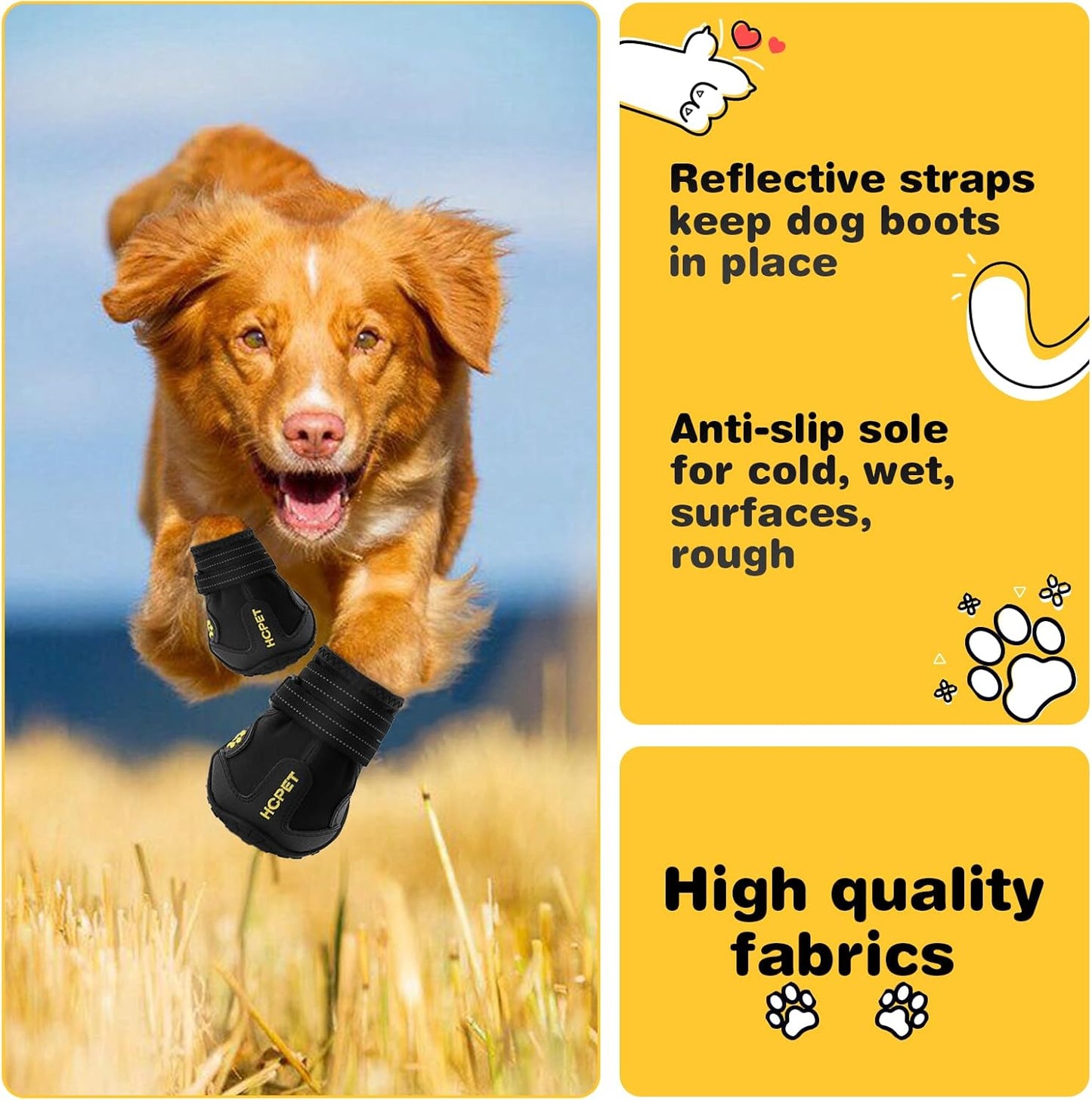 Hcpet Dog Shoes, Dog Boots for Small Dogs, Waterproof Medium Dog Booties Paw Protector for Summer Hot Pavement, Winter Snowy Day, Outdoor Walking, Indoor Hardfloors Anti Slip Sole Black Size 3