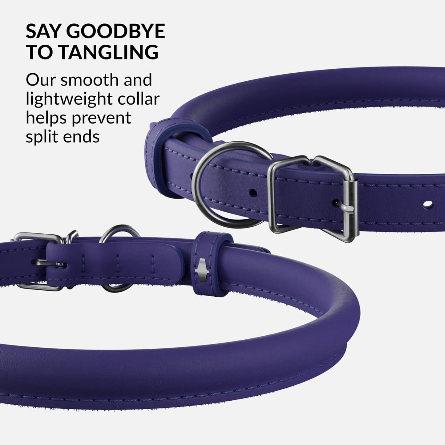 CollarDirect Rolled Leather Dog Collar, Soft Padded Round Puppy Collar, Handmade Genuine Leather Collar Dog Small Large Cat Collars 13 Colors (15-19 Inch, Purple Smooth)