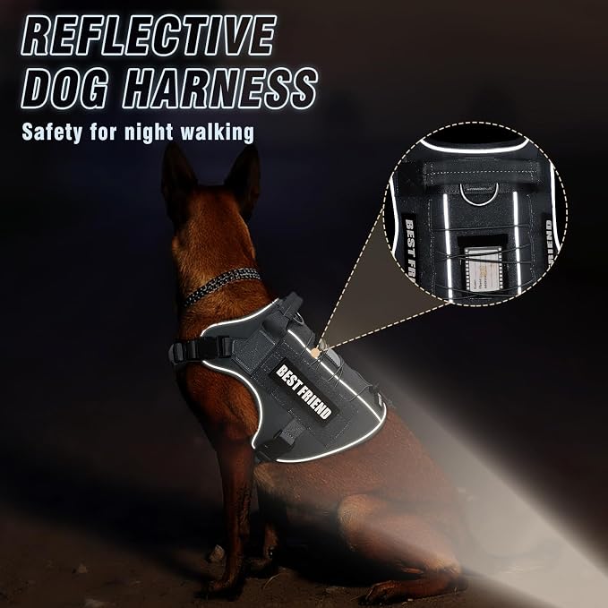 Tactical Dog Harness for Large Dogs,No Pull Military Dog Vest with Handle,Reflective Heavy Duty Pet Harness for K9 Working Walking Hiking Training Gray XL