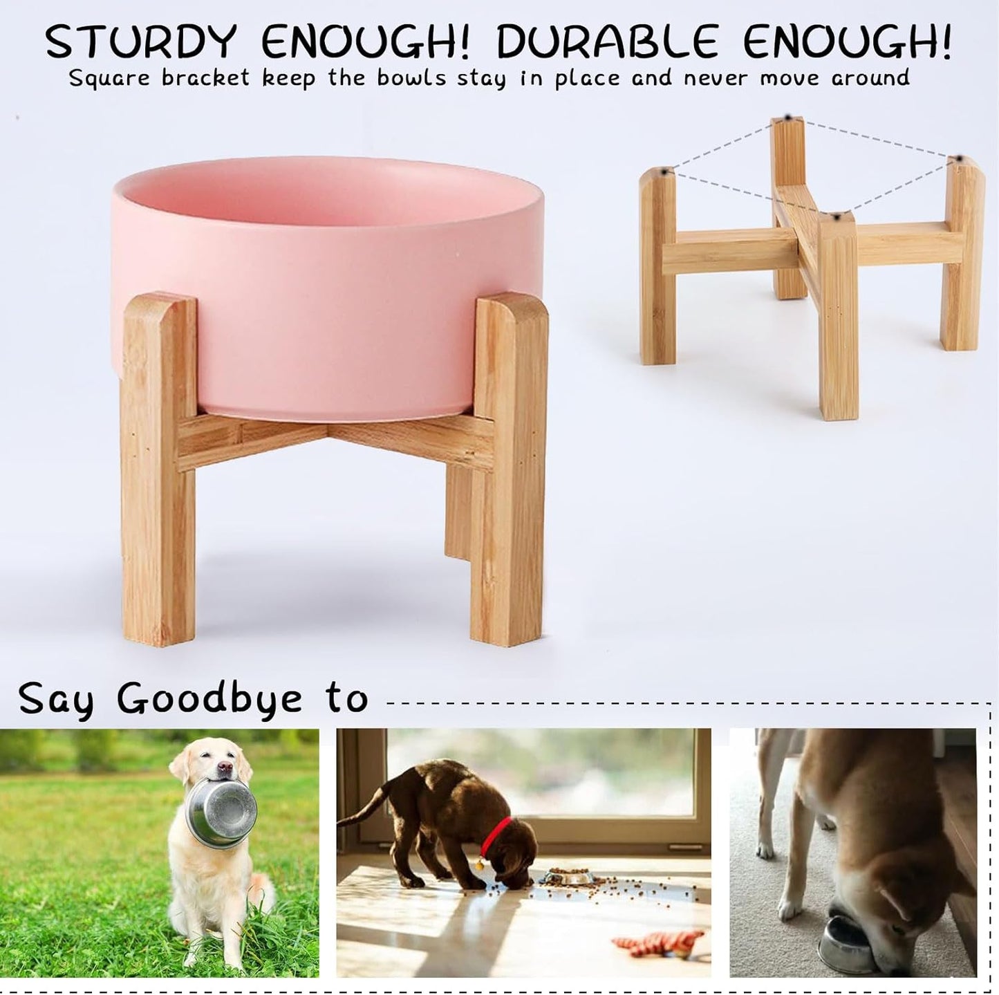 Petygooing Pink Elevated/Raised Ceramic Dog Bowl for Medium and Large Breeds, Dog Food Water Dish with Stand,Pet Feeding Bowl with Anti Slip Rubber Large Dogs(1800ml 7.6 Cups)