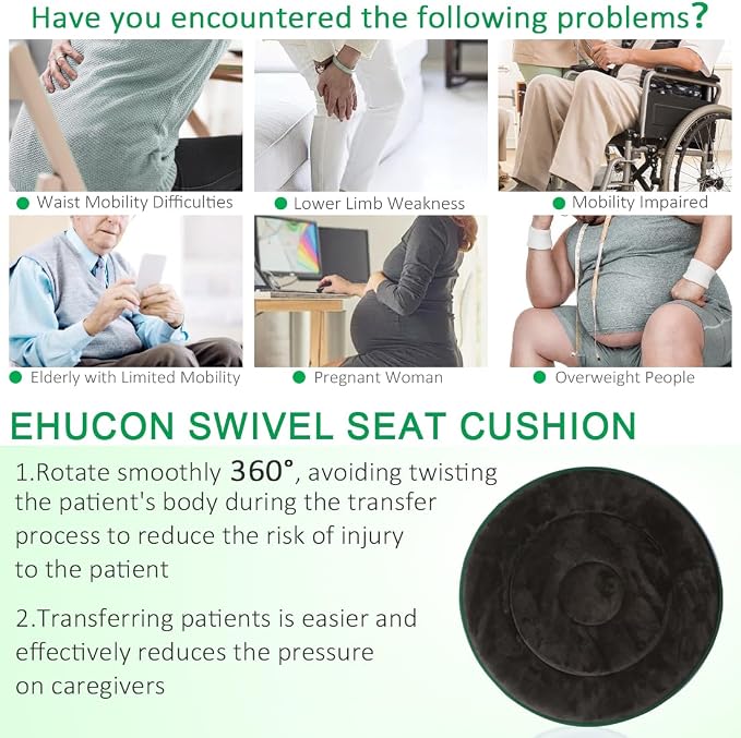 Swivel Seat Cushion 360 Degree Rotating Seat Cushion Light Weight Portable Pivot Disc Pad for Elderly, Swivel Car Seat Easy Turning from Bed to Wheelchair or Chair (45cmX45cm-Gray)