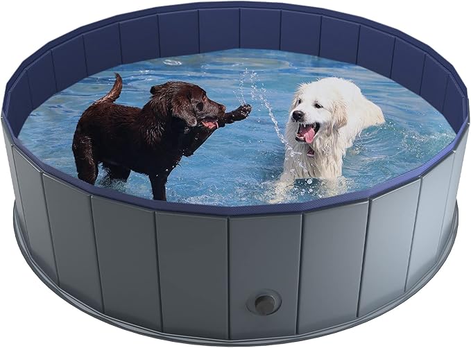 Niubya Foldable Dog Pool, Collapsible Hard Plastic Dog Swimming Pool, Portable Bath Tub for Pets Dogs and Cats, Pet Wading Pool for Indoor and Outdoor, 48 x 12 Inches