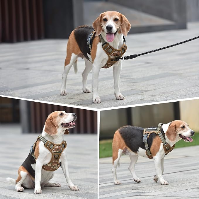Heavy Duty Dog Harness with Handle, No Pull Adjustable Outdoor Vest with Metal Buckles, MOLLE Panel & Reflective Strips for Medium Large Dogs