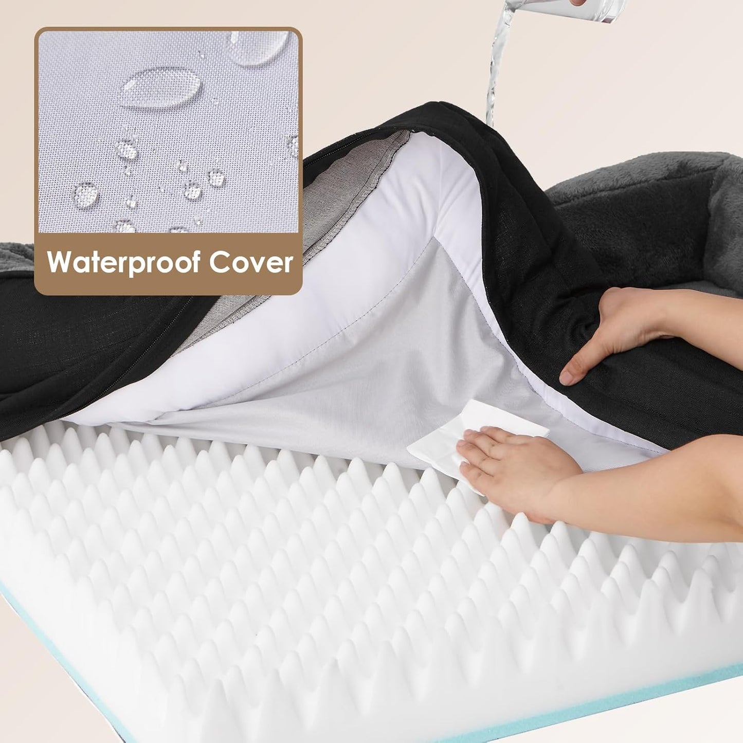 EHEYCIGA Memory Foam XL Dog Bed for XLarge Sized, Extra Large Orthopedic Dog Sofa with Sides and Waterproof Liner, Washable Bolster Pet Bed Couch with Removable Cover, 42x30x7.5 Inch, Grey/Black