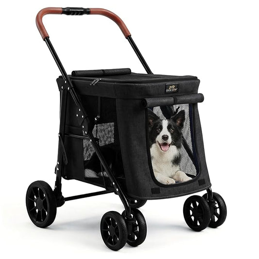 CANINE CANYON Scout Pet Stroller, Heavy Duty Dog Stroller for Large & Medium Dogs, Foldable Pet Stroller for 2 Small Dogs with All-Terrain Wheels, Storage Pocket & Cup Holder, 55 lbs Capacity, Black
