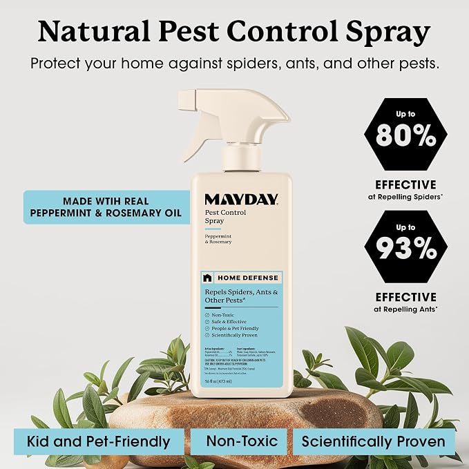 MAYDAY Pest Control Spray – Peppermint & Rosemary Natural Insect Spray for Spiders, Ants & Bugs – Scientifically Proven, Non-Toxic, Safe for Kids & Pets, Indoor & Outdoor – 16 oz
