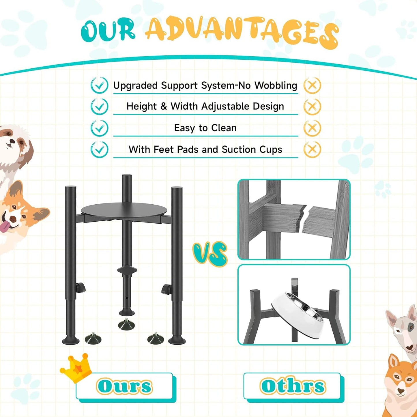 Adjustable Dog Bowls Elevated Stand- 4 Heights, Wide 6-10" -Oppro Metal Raised Tall Single Dog Food Bowl Stands Holder, Upgrade Lifted Water Feeder with Tray for Medium Large Small Breed, Black