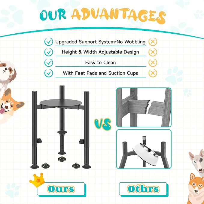 2 Pack Adjustable Dog Bowls Elevated Stand, 4 Heights, Wide 6-10" | Metal Raised Tall Single Food Bowl Holder, Sturdy Lifted Water Feeder for Medium Large Small Breed,H:8”/10”/12”/13.8”