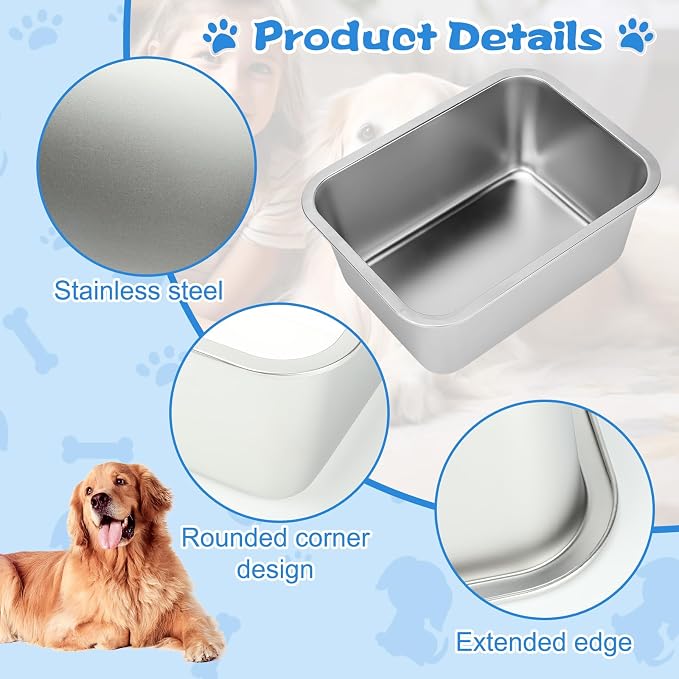 YUEPET 3 Gal Large Stainless Steel Dogs Water Bowl, Outdoor Dog Water Bowl | 3 Gallon Capacity, Food and Water Use, Rounded Corners, Easy-Clean Surface, Raised Edges, XL Dogs & Multi-Dog